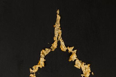 Gold Leaf And Black Acrylic Abstract New York Skyline Painting On Canvas