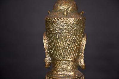 Gold Leaf Asian Table Lamp with Original Shade
