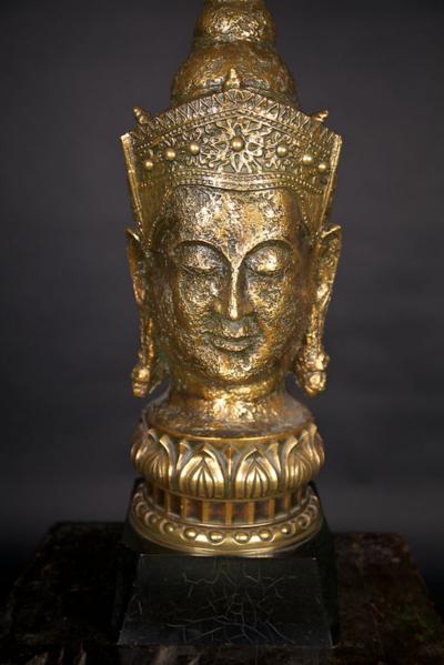 Gold Leaf Asian Table Lamp with Original Shade