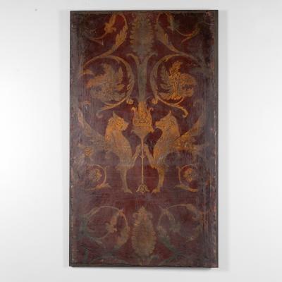 Gold Painted Leather Panel Quartet English Circa 1880