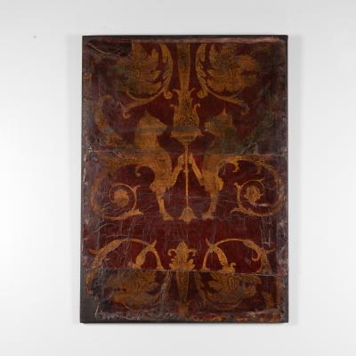 Gold Painted Leather Panel Quartet English Circa 1880