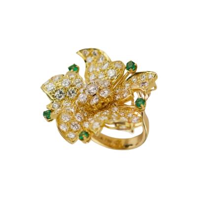 Gold Ring With Diamonds And Emeralds 20th Century