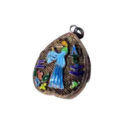 Gold Toned Heart Shaped Cloisonne Locket Pendant