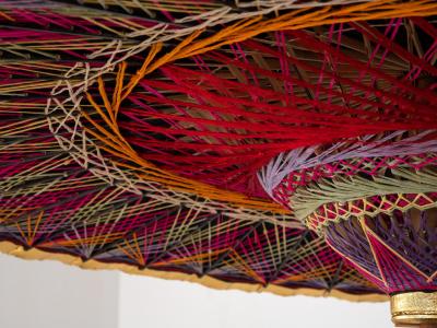 Gold Umbrella with Rainbow Accent