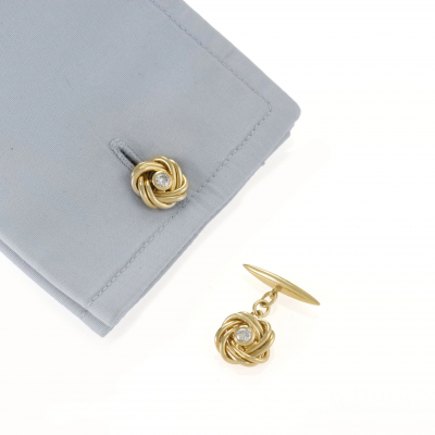 Gold and Diamond Sailors Knot Cuff Links