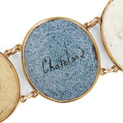 Gold bracelet with painted enamel plaques portraying the Alps