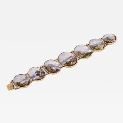 Gold bracelet with painted enamel plaques portraying the Alps