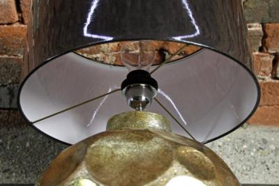 Golden Glazed Ceramic Table Lamp With Dark Grey Shade Contemporary Style