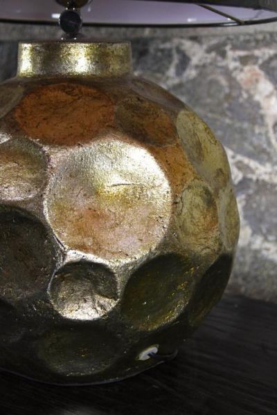 Golden Glazed Ceramic Table Lamp With Dark Grey Shade Contemporary Style