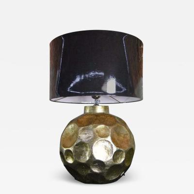 Golden Glazed Ceramic Table Lamp With Dark Grey Shade Contemporary Style