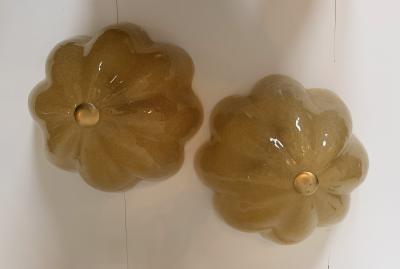 Golden Murano Glass Floral Flush Lamps 1980s