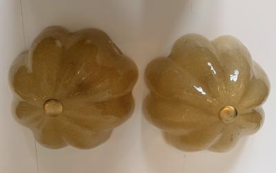 Golden Murano Glass Floral Flush Lamps 1980s