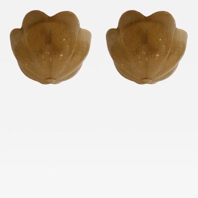 Golden Murano Glass Floral Flush Lamps 1980s