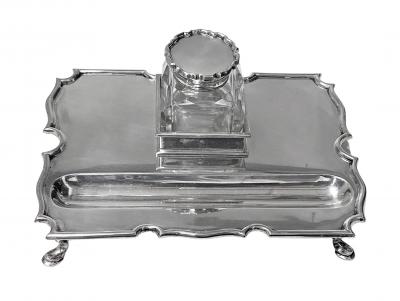 Goldsmiths Silversmiths Co Antique Silver Inkstand Inkwell London 1899 Goldsmiths and Silversmiths Co 