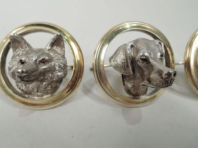 Goldsmiths Silversmiths Co Set of 4 English Sterling Silver Fox Hound Place Card Holders 1911