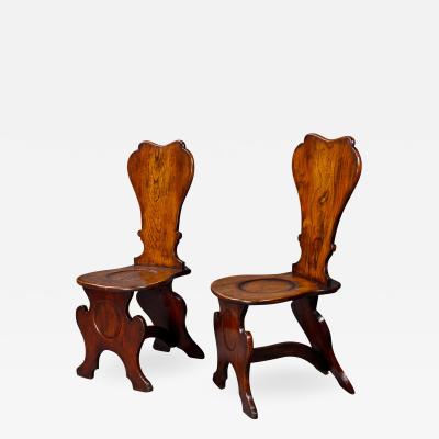 Good Pair of George III Elm Hall Chairs