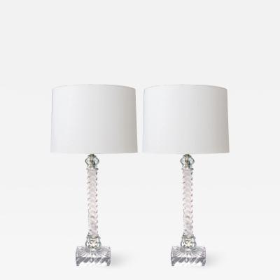 Good Quality Pair of American Lamps of Solid Spiraling Clear Glass