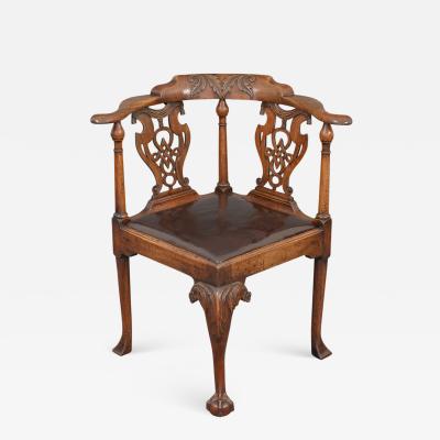 Good and Rare George III Carved Walnut Corner Armchair