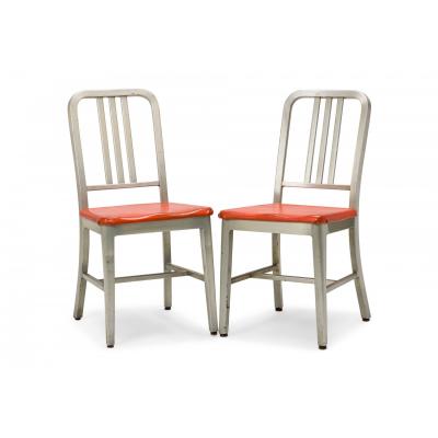 GoodForm Pair of GoodForm American Mid Century Aluminum and Red Vinyl Side Chairs