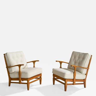 Goperts mobler Lounge Chairs with Pine and Fabric Sweden 1940s