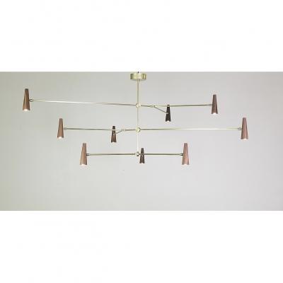 Gordon Auchincloss Atlas 3 Custom Chandelier With Walnut Wood Shades
