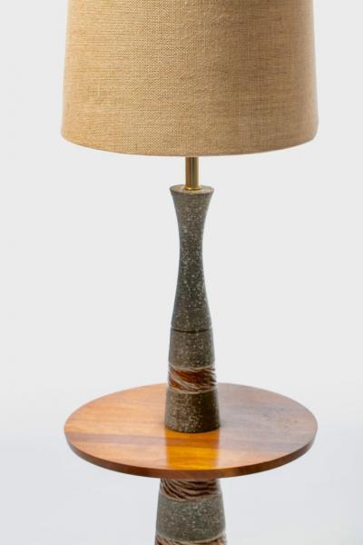 Gordon Jane Martz Gordon Jane Martz Glazed Brown Gray Ceramic Walnut Floor Lamp circa 1955