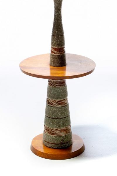 Gordon Jane Martz Gordon Jane Martz Glazed Brown Gray Ceramic Walnut Floor Lamp circa 1955