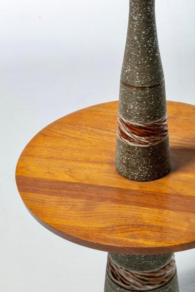 Gordon Jane Martz Gordon Jane Martz Glazed Brown Gray Ceramic Walnut Floor Lamp circa 1955