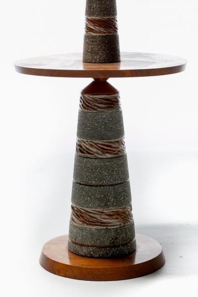 Gordon Jane Martz Gordon Jane Martz Glazed Brown Gray Ceramic Walnut Floor Lamp circa 1955