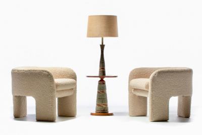 Gordon Jane Martz Gordon Jane Martz Glazed Brown Gray Ceramic Walnut Floor Lamp circa 1955