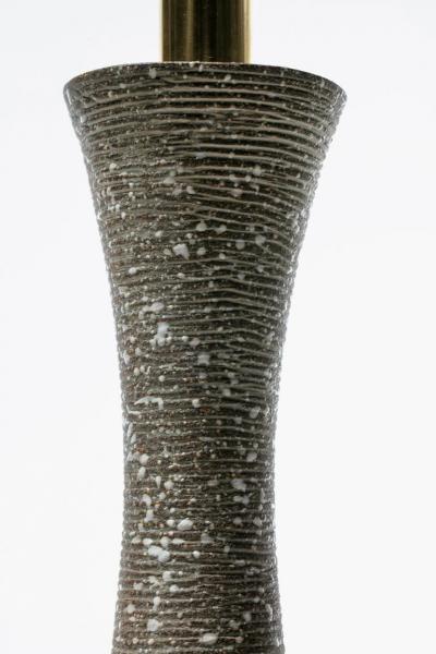 Gordon Jane Martz Gordon Jane Martz Glazed Brown Gray Ceramic Walnut Floor Lamp circa 1955
