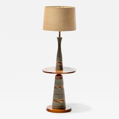 Gordon Jane Martz Gordon Jane Martz Glazed Brown Gray Ceramic Walnut Floor Lamp circa 1955