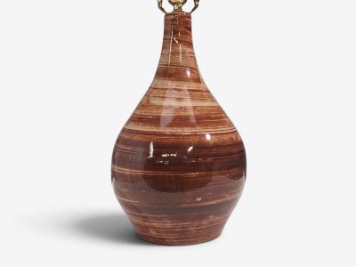 Gordon Jane Martz Large Table Lamp Brown Glazed Ceramic USA 1960s