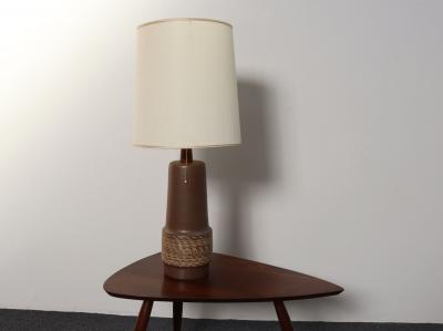 Gordon Jane Martz Vintage Brown Ceramic and Walnut Table Lamp with Finial by Gordon and Jane Martz