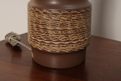 Gordon Jane Martz Vintage Brown Ceramic and Walnut Table Lamp with Finial by Gordon and Jane Martz