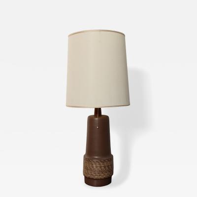 Gordon Jane Martz Vintage Brown Ceramic and Walnut Table Lamp with Finial by Gordon and Jane Martz