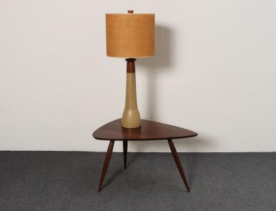 Gordon Jane Martz Vintage Gordon and Jane Martz Ochre Stoneware and Walnut Table Lamp with Finial