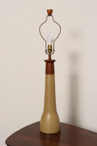 Gordon Jane Martz Vintage Gordon and Jane Martz Ochre Stoneware and Walnut Table Lamp with Finial