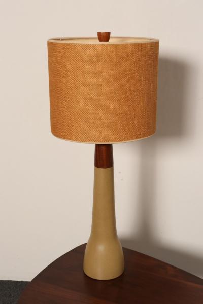 Gordon Jane Martz Vintage Gordon and Jane Martz Ochre Stoneware and Walnut Table Lamp with Finial