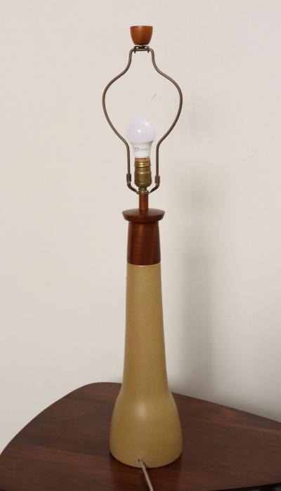 Gordon Jane Martz Vintage Gordon and Jane Martz Ochre Stoneware and Walnut Table Lamp with Finial
