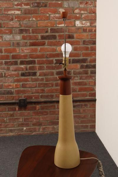 Gordon Jane Martz Vintage Gordon and Jane Martz Ochre Stoneware and Walnut Table Lamp with Finial