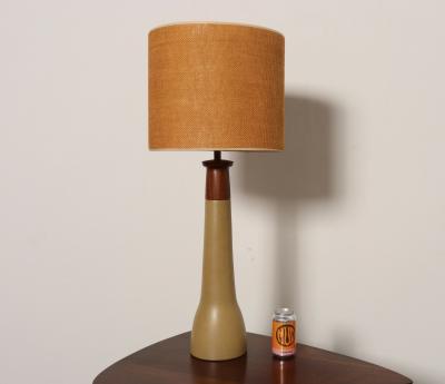 Gordon Jane Martz Vintage Gordon and Jane Martz Ochre Stoneware and Walnut Table Lamp with Finial