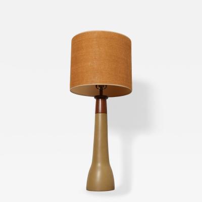Gordon Jane Martz Vintage Gordon and Jane Martz Ochre Stoneware and Walnut Table Lamp with Finial