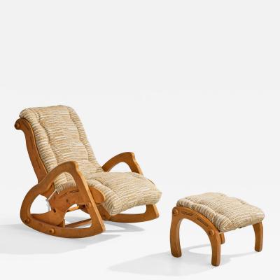 Gordon L Kyle Rocking Chair With Ottoman in Wood and Fabric USA 1978