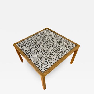 Gordon Martz Martz Square Coffee Table in White Ceramic Circular Tiles Set in Charcoal Grout