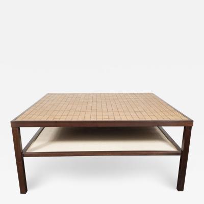 Gordon Martz Mid Century Modern Tile Lacquered Linen Hand Rubbed Walnut Cocktail Table