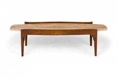 Gordons of Tennessee Mid Century Walnut and Travertine Cocktail Coffee Table