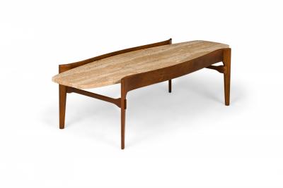 Gordons of Tennessee Mid Century Walnut and Travertine Cocktail Coffee Table