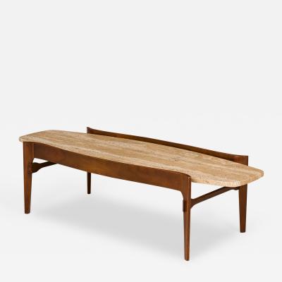 Gordons of Tennessee Mid Century Walnut and Travertine Cocktail Coffee Table