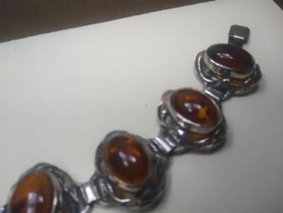 Gorgeous Amber and 925 Sterling Silver Bracelet